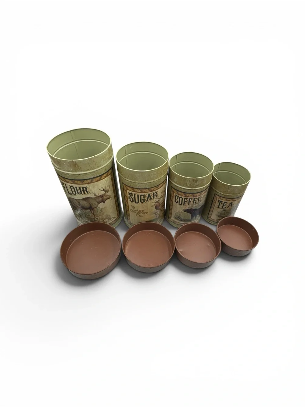 Vintage 1990s Y2K Last Outpost Co Wildlife Lodge Tin Canister Set Bear Elk 4Pc